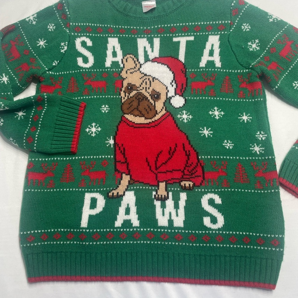 Holiday Time Santa Paws Christmas Sweater. Youth size L. (10-12). Preowned.